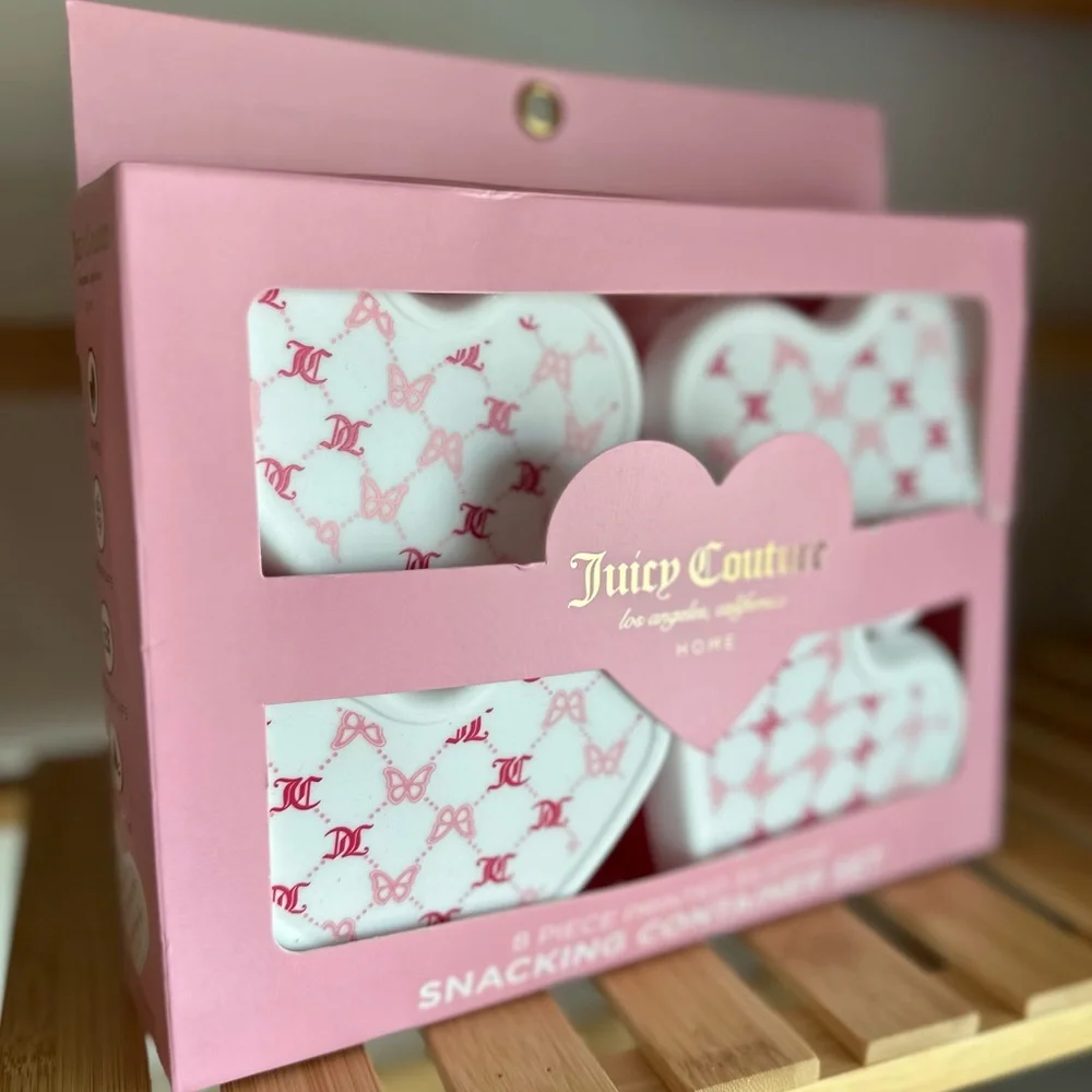 Juicy Couture 8-Piece Silicone Snacking Heart Container Set - JC Butterfly - NIB